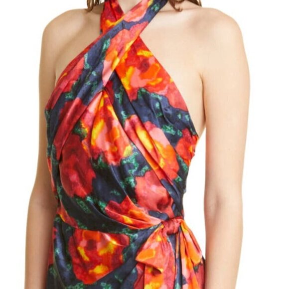 CINQ À SEPT 'Trini' Floral-Print Satin Halter Mini-Dress, Navy Multi - Picture 2 of 5